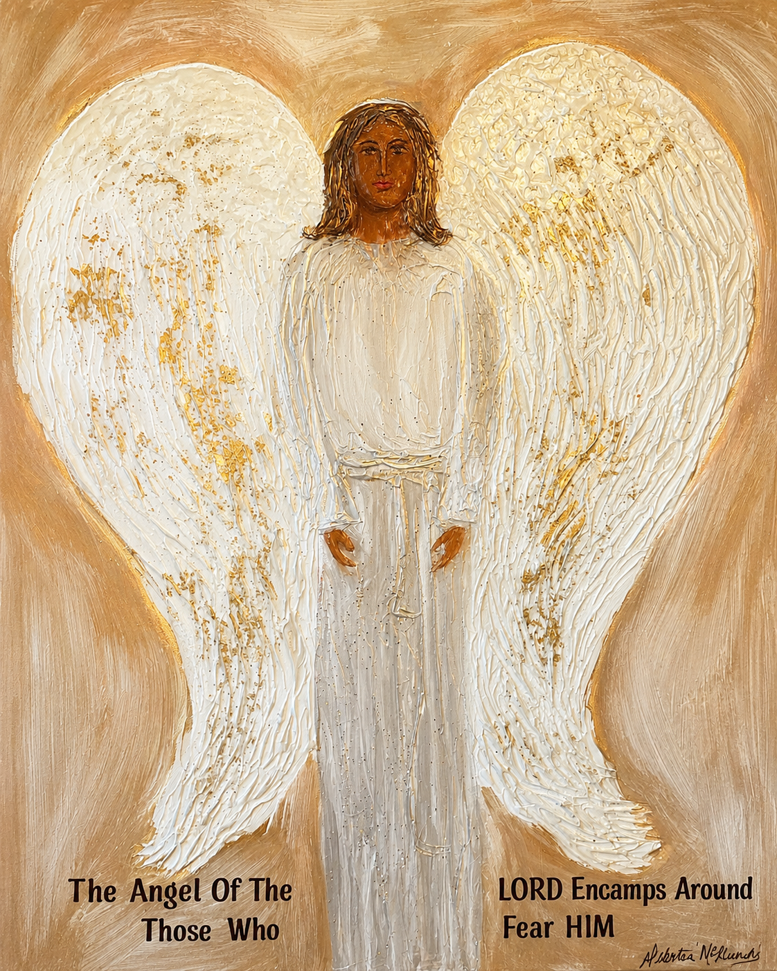 Gold Angel with Silver Wings — Mixed Media Original Art