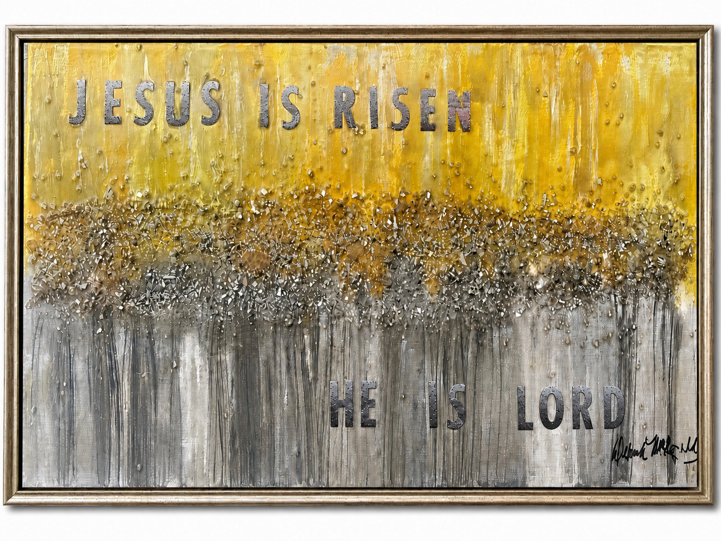 Mixed Media Gold and Gray Resurrection Luke 24:6 Jesus Is Risen