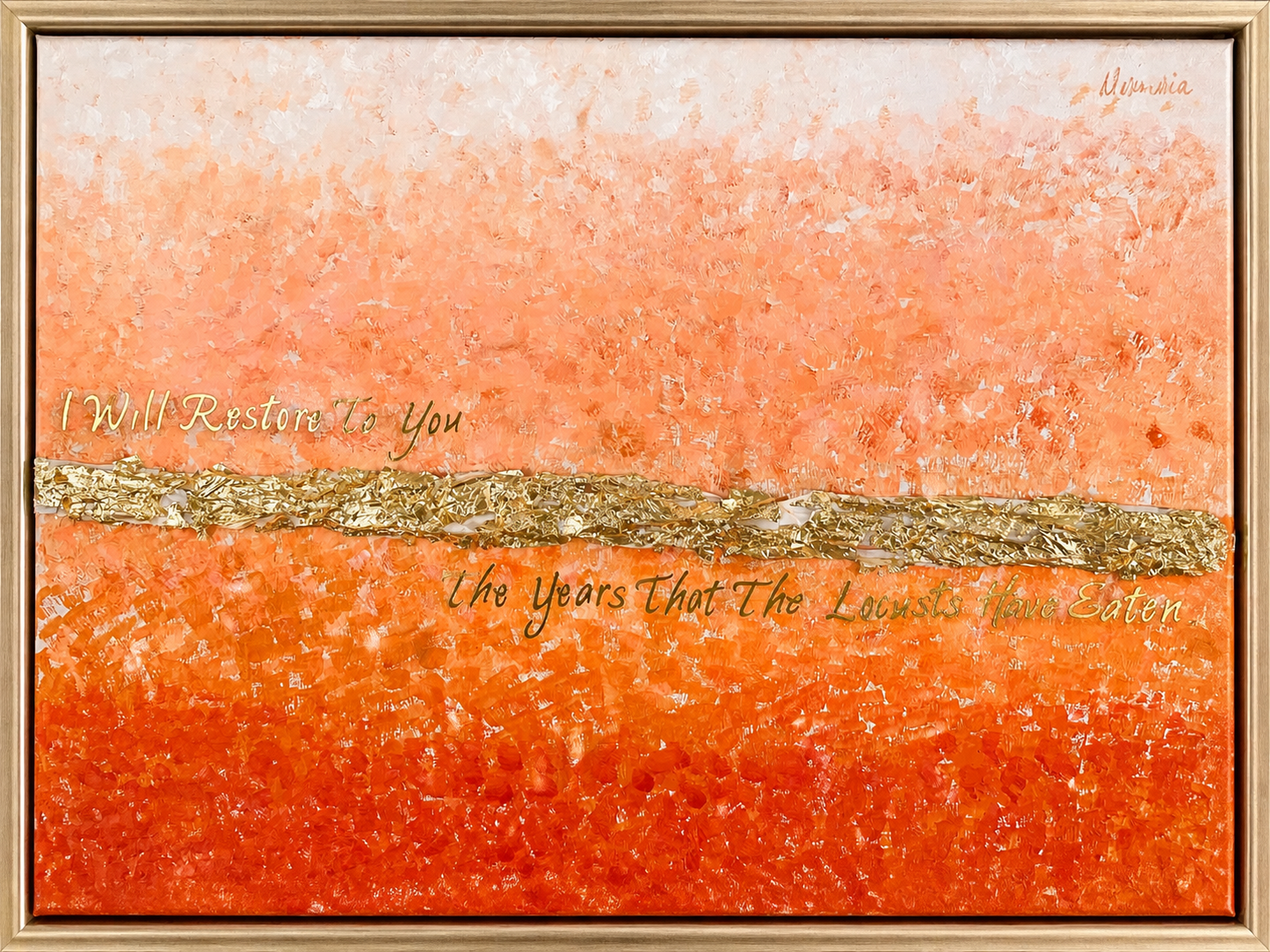 Orange Abstract Signature Piece With Gold Border- Restoration Joel 2:25