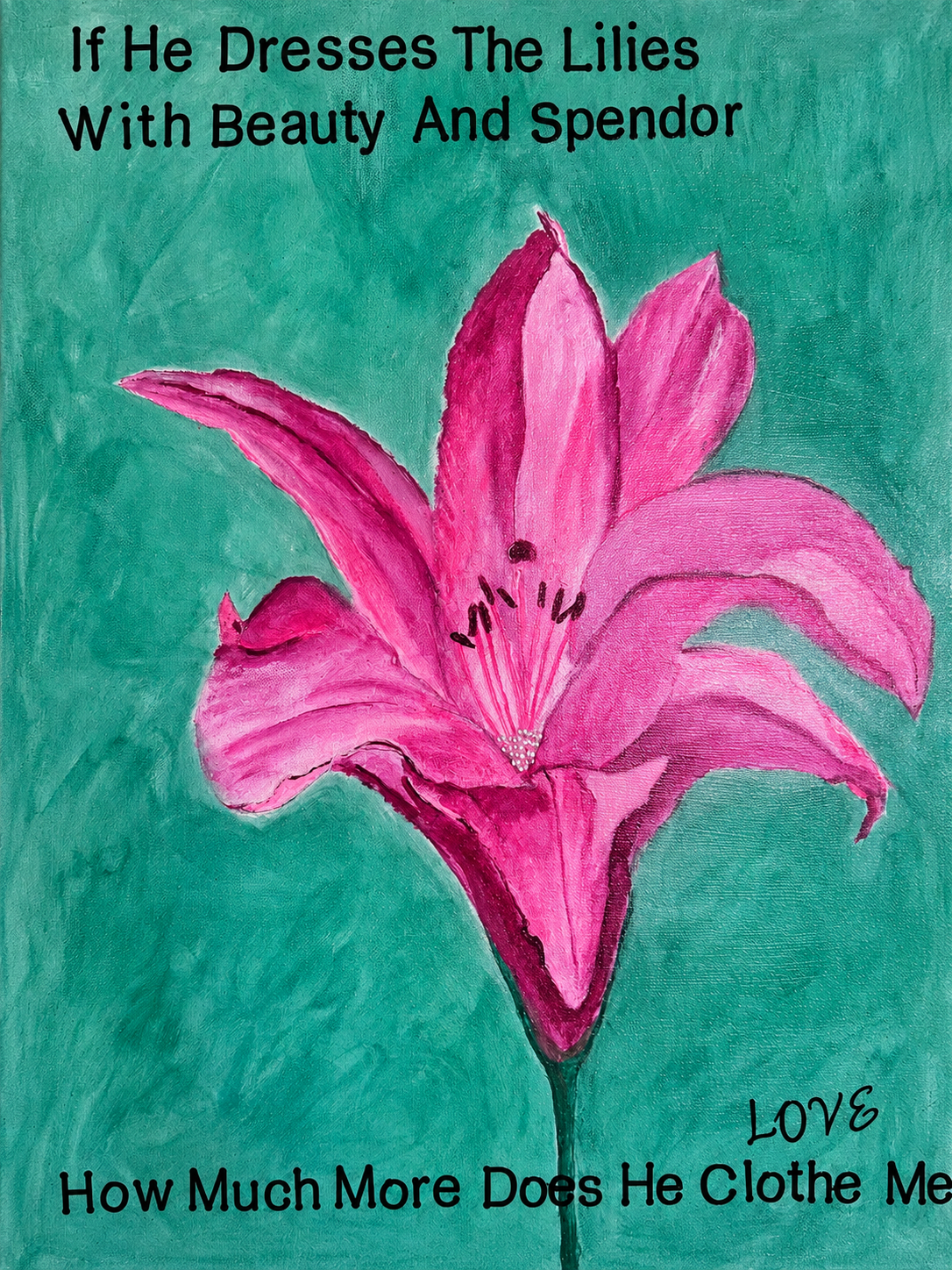 Pink Flower with Jewels - How Much More Will He Clothe You Matthew 6:30