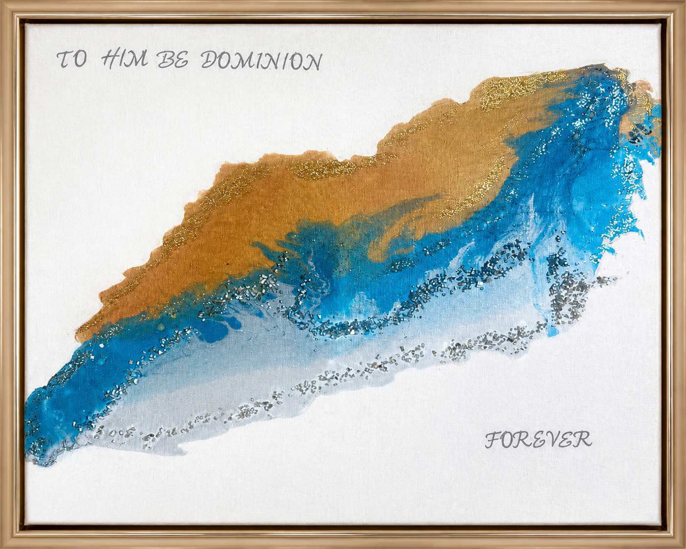 Abstract Mixed Media Gold and Blue Art Piece Daniel 7:14