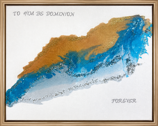 Abstract Mixed Media Gold and Blue Art Piece Daniel 7:14