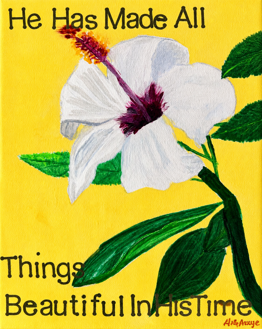White Hawaiian Flower with Yellow Background - He Has Made All Things Beautiful Ecclesiastes 3:11