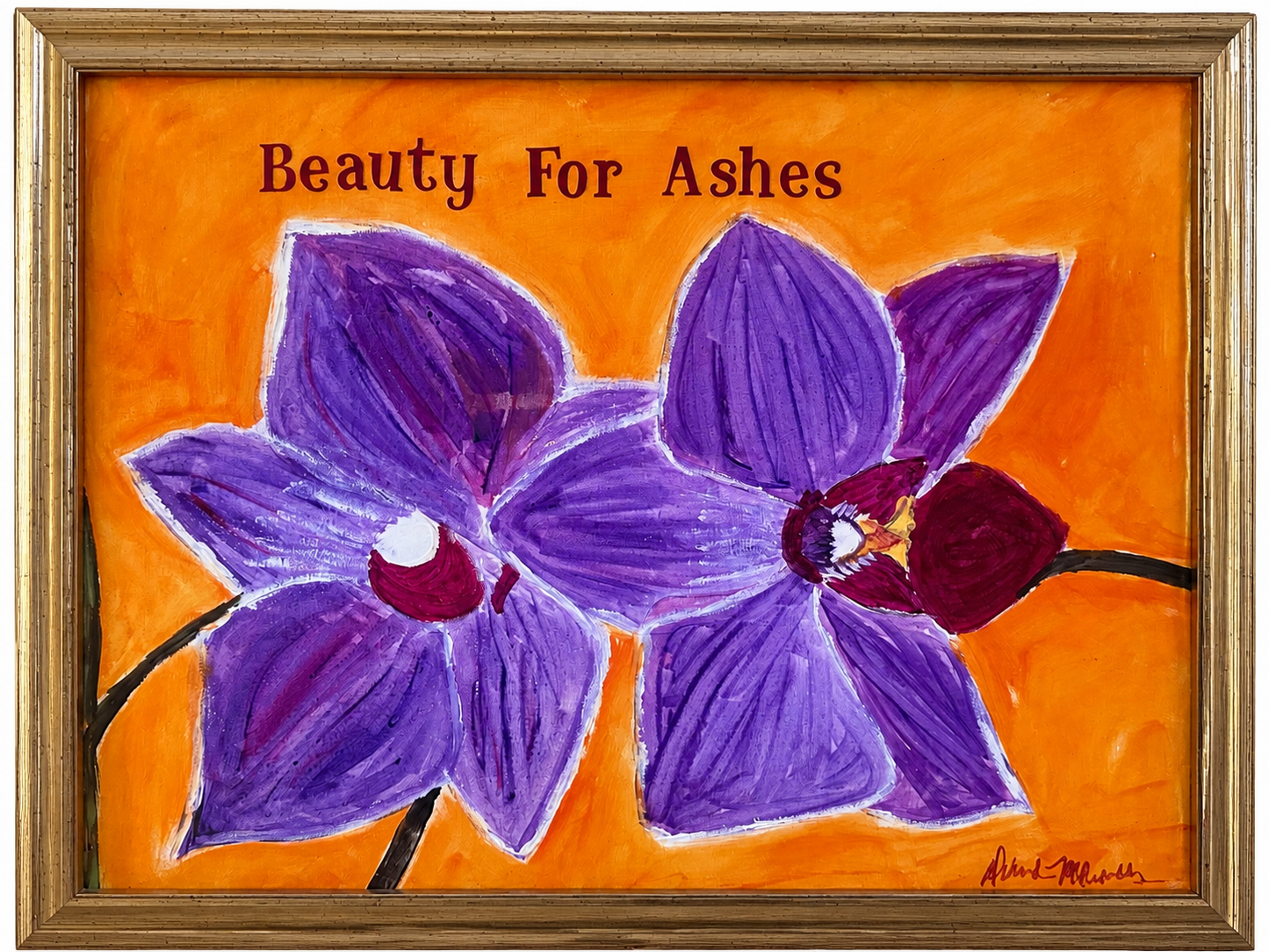 Purple Flower With Orange Background - Beauty For Ashes Isaiah 61:3