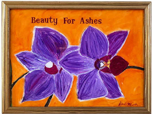 Purple Flower With Orange Background - Beauty For Ashes Isaiah 61:3