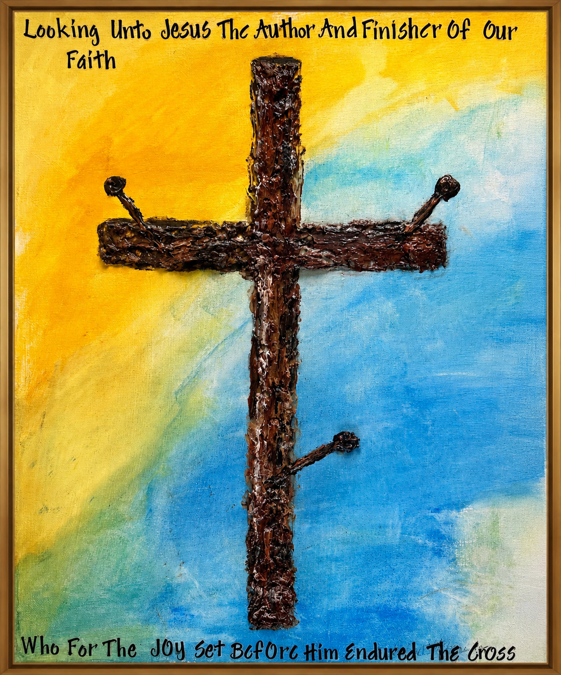 Looking Unto Jesus The Author and Finisher of Our Faith Realistic Textured Cross Hebrews 12:2