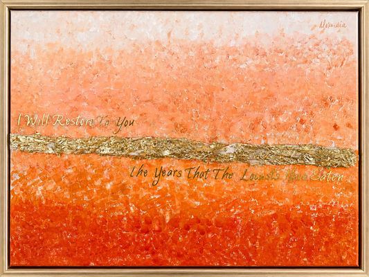 Orange Abstract Signature Piece With Gold Border- Restoration Joel 2:25