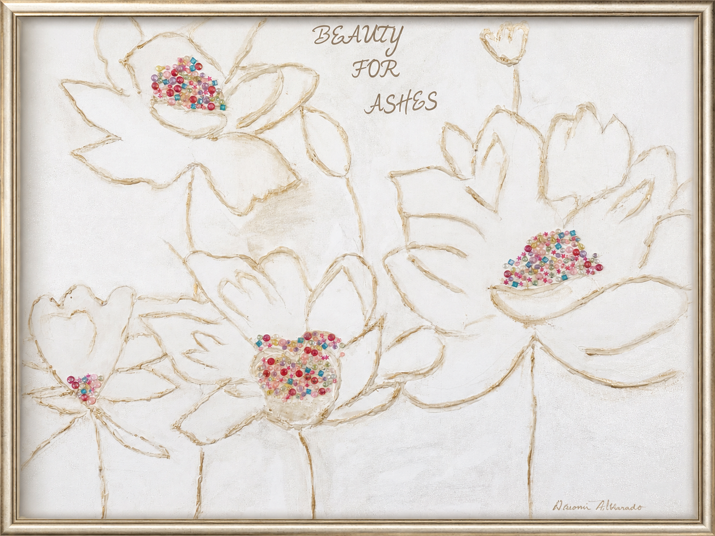Abstract Gold Flowers with Jewels - He Gives Beauty For Ashes Isaiah 61:3
