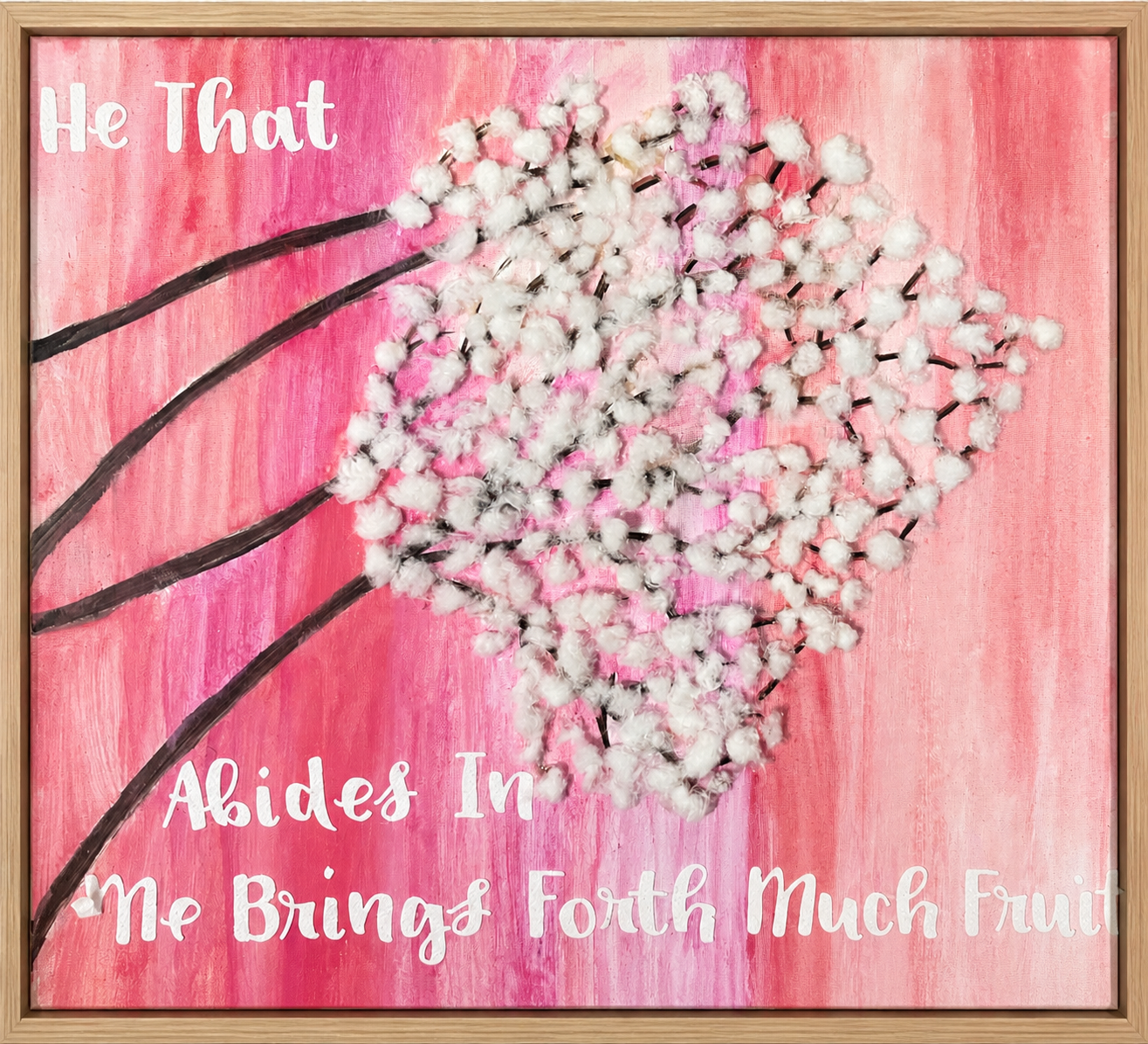 Abstract Mixed Media Pink Background Cherry Blossom Abide In Christ John 15:5