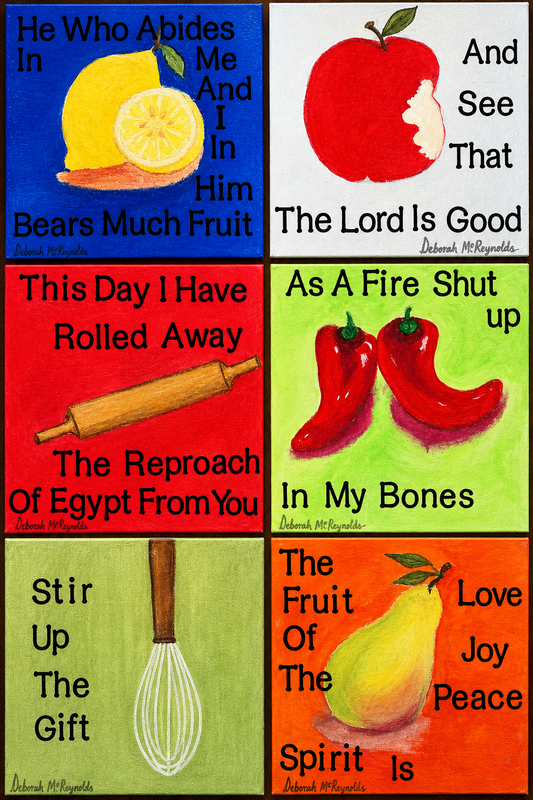 Bright, Fun Kitchen Art — Set of 6 Individual Faith-Based Paintings