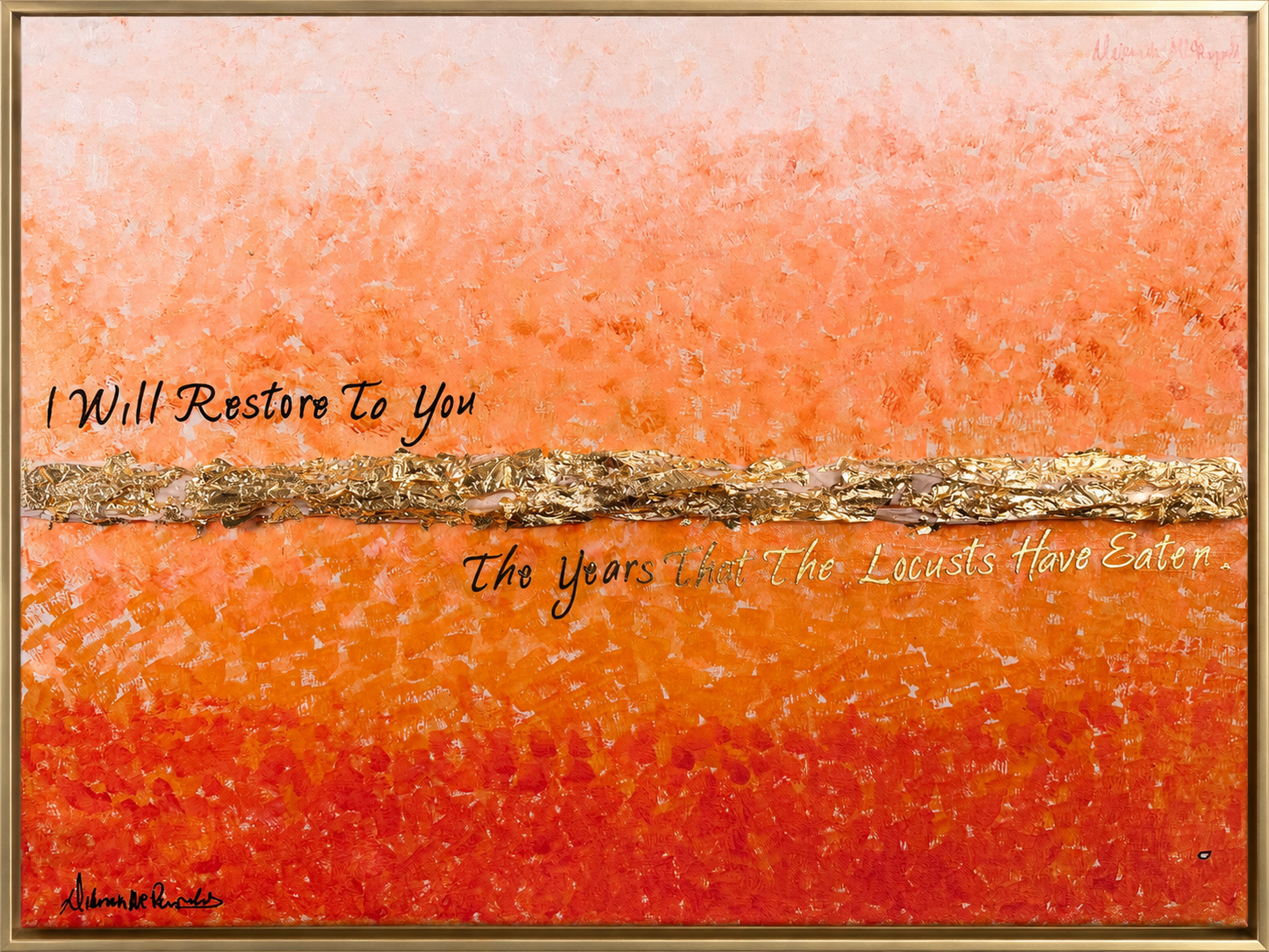 Orange Abstract Signature Piece With Gold Border - Restoration Joel 2:25